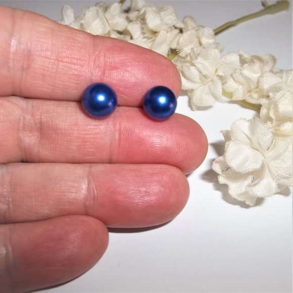 Earring, Blue Pearl Earring, Pearl Earring, Blue Earring, Earring Set A398 - Picture 5 of 5